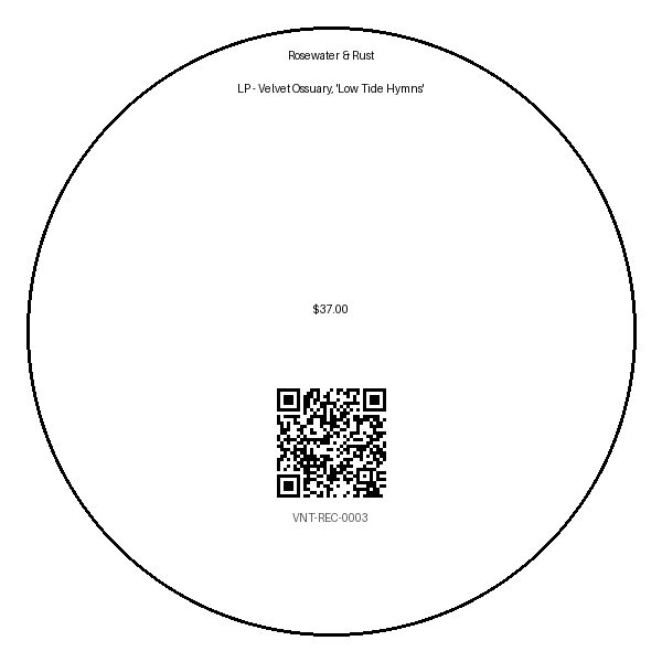 Label for LP - Velvet Ossuary, 'Low Tide Hymns'