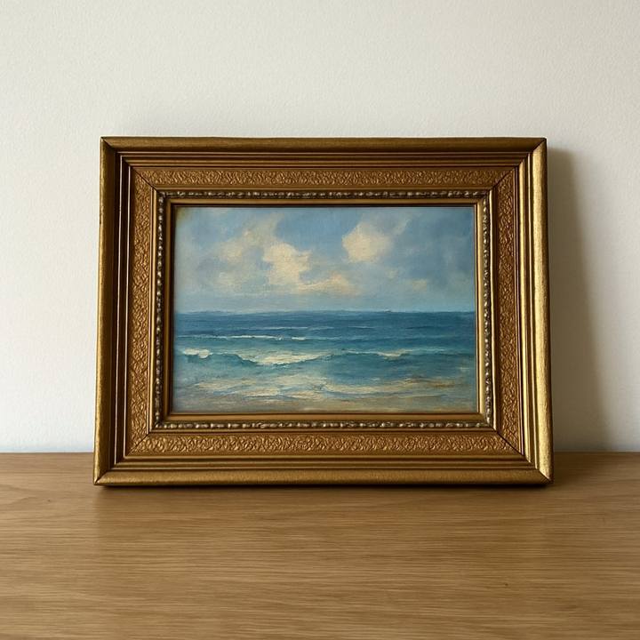 Cane-Back Framed Seascape Oil